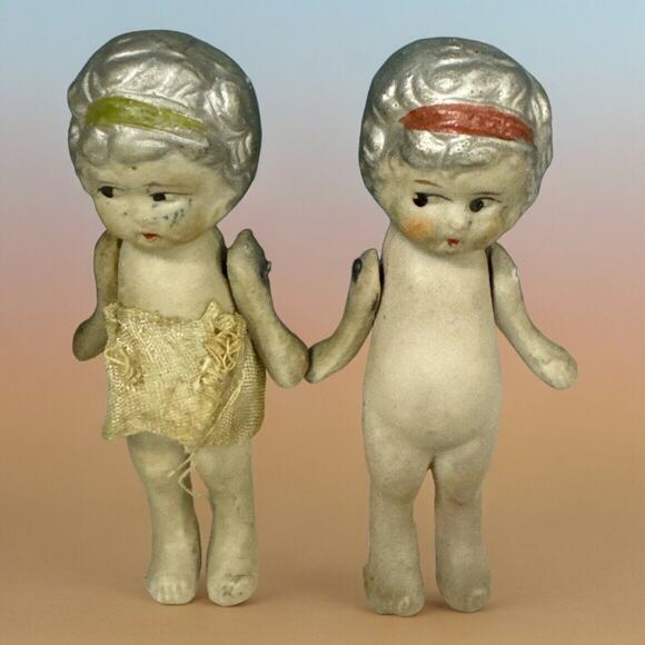 Vintage Bisque Porcelain Baby Dolls Jointed Arms Made in Japan 3" - Picture 1 of 5